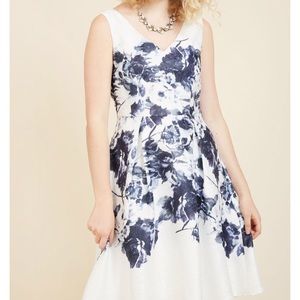 Liza Luxe White and Blue Floral Dress